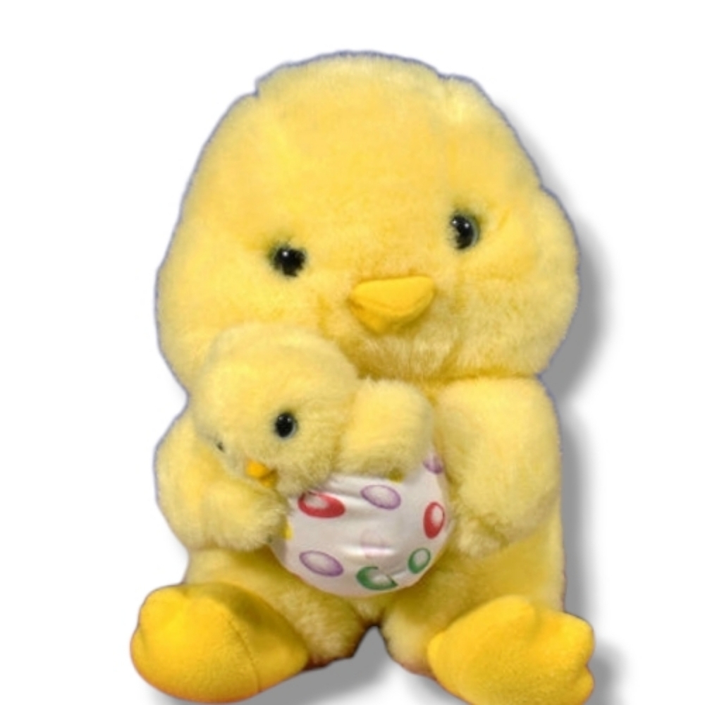 Vintage Chirping Chick Mom Baby 8" Plush Easter Egg Jellybeans Avon Stuffed Toy